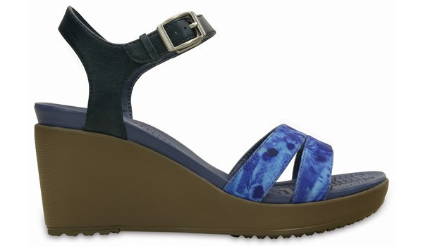 Leigh II Ankle Strap Graphic Wedge, Navy/Walnut 1