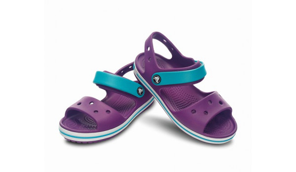 Kids Crocband Sandal, Dahlia/Aqua 4